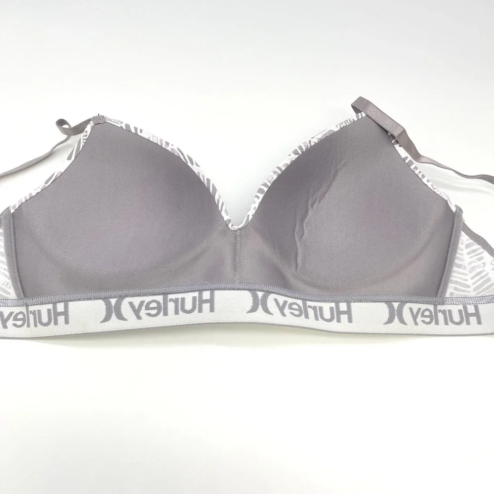Hurley Wirefree Bra Women 34C Stretch Herringbone Logo Sporty Coastal Beach